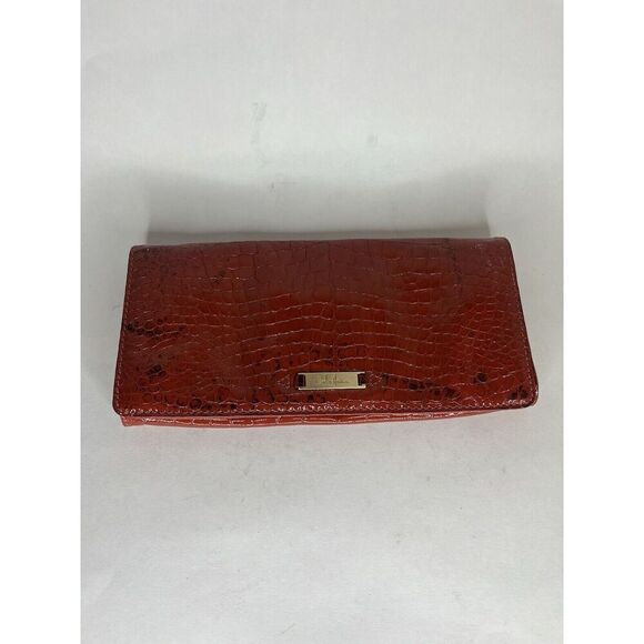 Cole Haan Pouch Wallet Red Orange Croc Patent Zip Mirror Organizer 11 in  X  5 i - Picture 4 of 12
